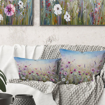 Wild Flowers Meadows III - Flower Field Throw Pillow